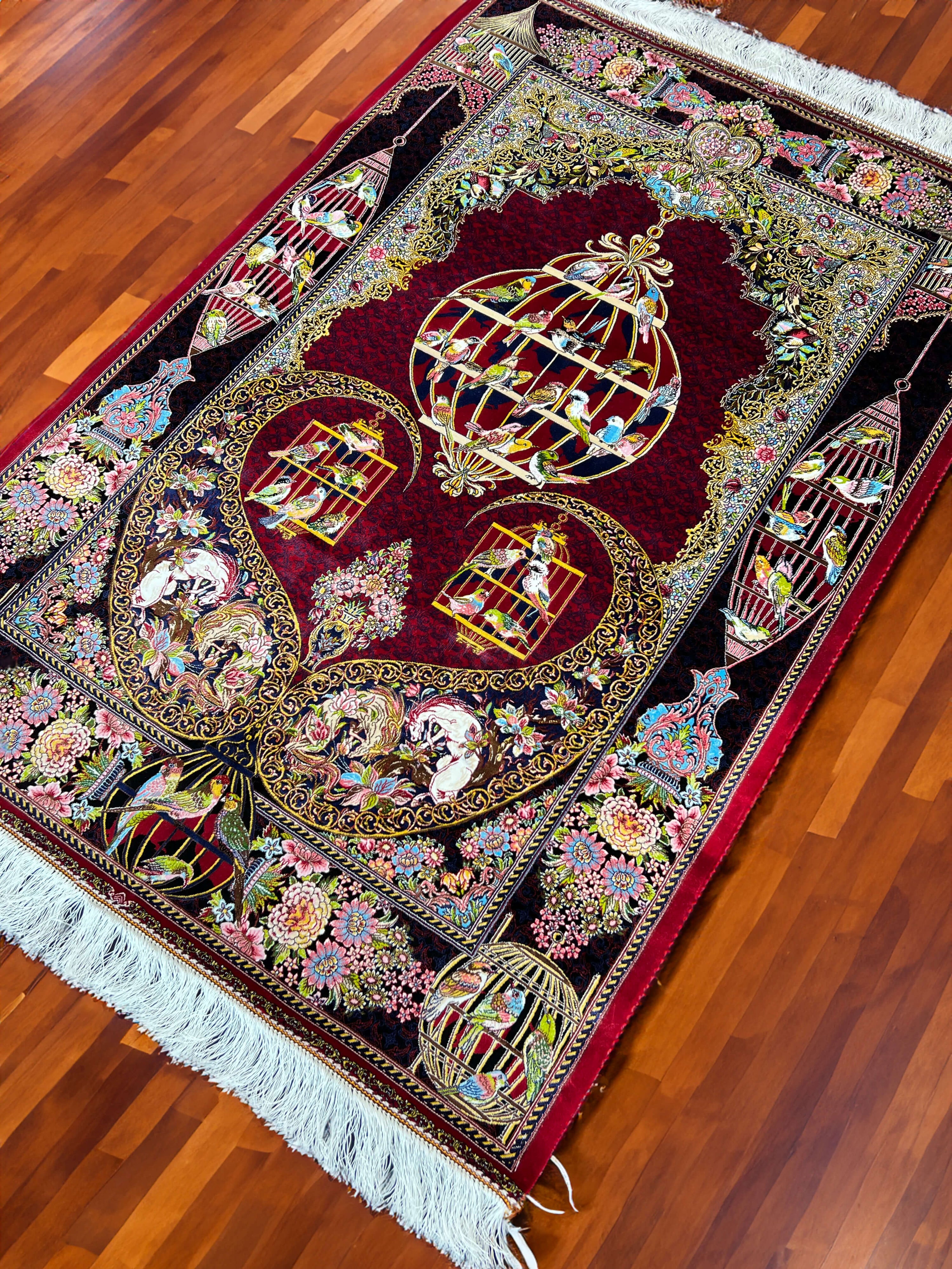 Red Bird Nest Silk Persian Area Rug