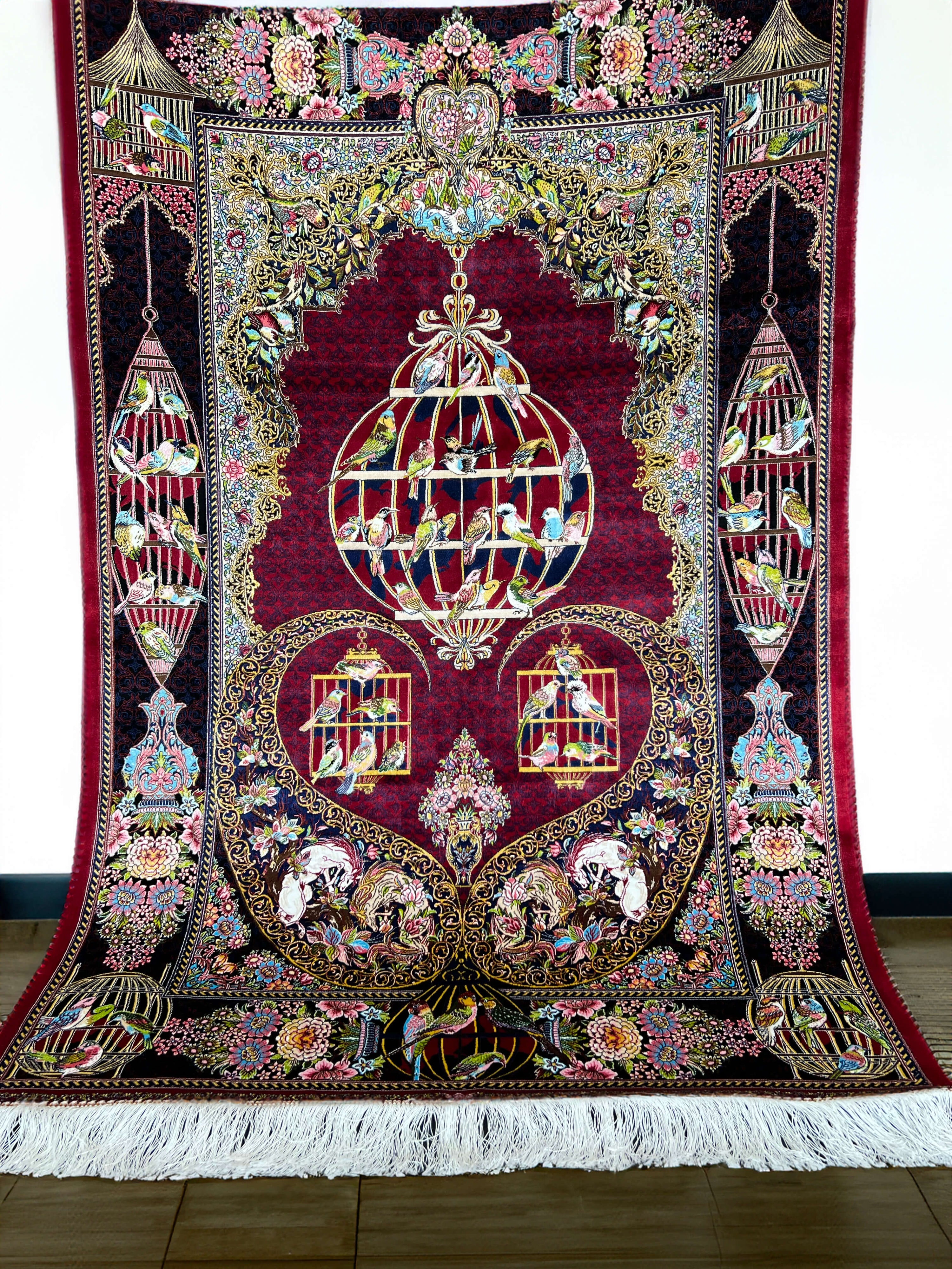 Red Bird Nest Silk Persian Area Rug