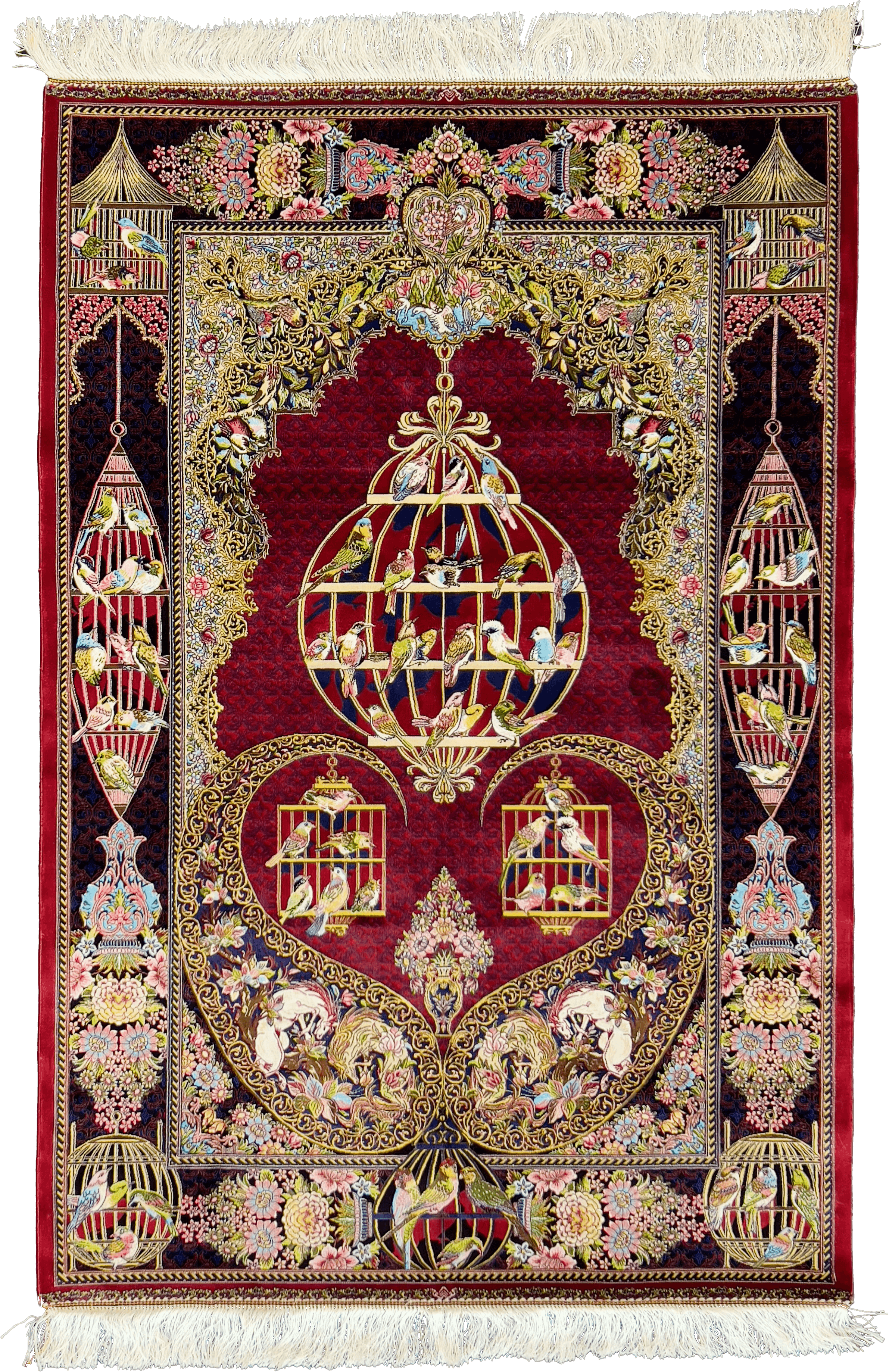 Red Bird Nest Silk Persian Area Rug