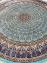 Round Blue Wave Gonbad Dome Silk Rug